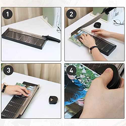 TIANSE Paper Cutter 12 Inch Paper Cutter Guillotine with 8 to 10 Sheet Capacity Safety Blade Lock Heavy Duty Paper Trimmer for Cardstock Cutting Board Paper Cutter Slicer for Home Office School Black