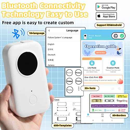 Phomemo Label Maker Machine with Tape D30 Label Printer-with 3 Roll Adhesive Label,Bluetooth Label Maker Small Portable Sticker Maker Compatible with iOS&Android White