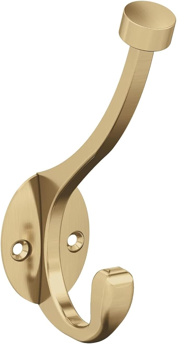 Amerock H55465BBZ | Adare Double Prong Decorative Wall Hook | Golden Champagne Hook for Coats, Hats, Backpacks, Bags | Hooks for Bathroom, Bedroom, Closet, Entryway, Laundry Room, Office