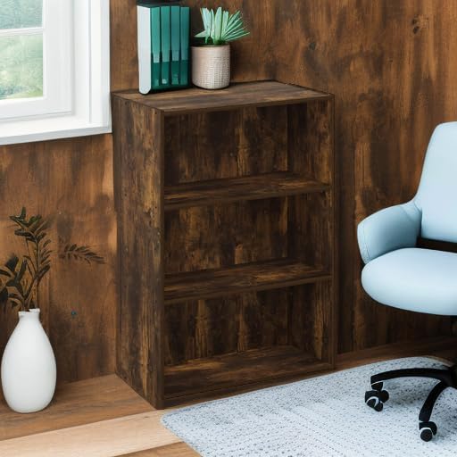 Furinno PASIR Book Shelf, 3-Tier Bookshelf, Storage Shelves Bookcase, 9.7 x 23.7 x 31.5, for Living Room, Bedroom, Home Office, Amber Pine