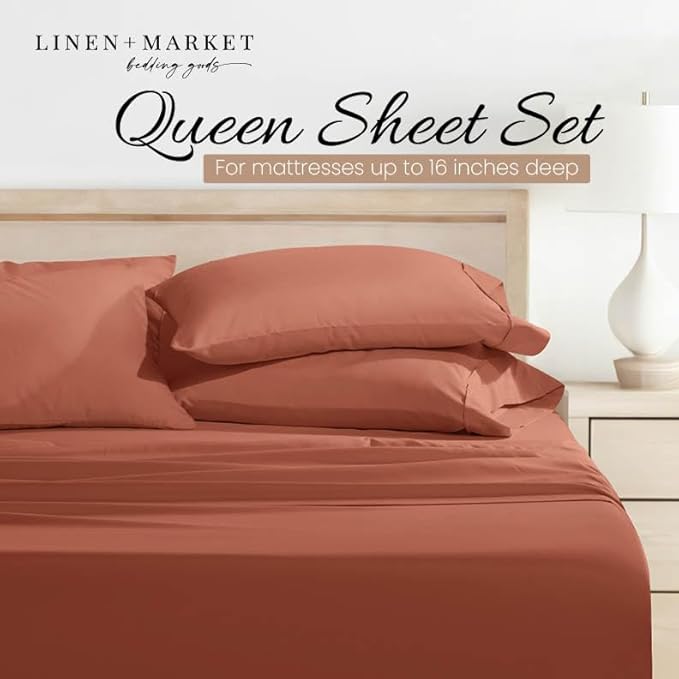 Linen Market Twin XL Bed Sheets - Cooling & Soft - Deep Pocket Fits 16" Thick Beds - 4 Piece Set (Clay)