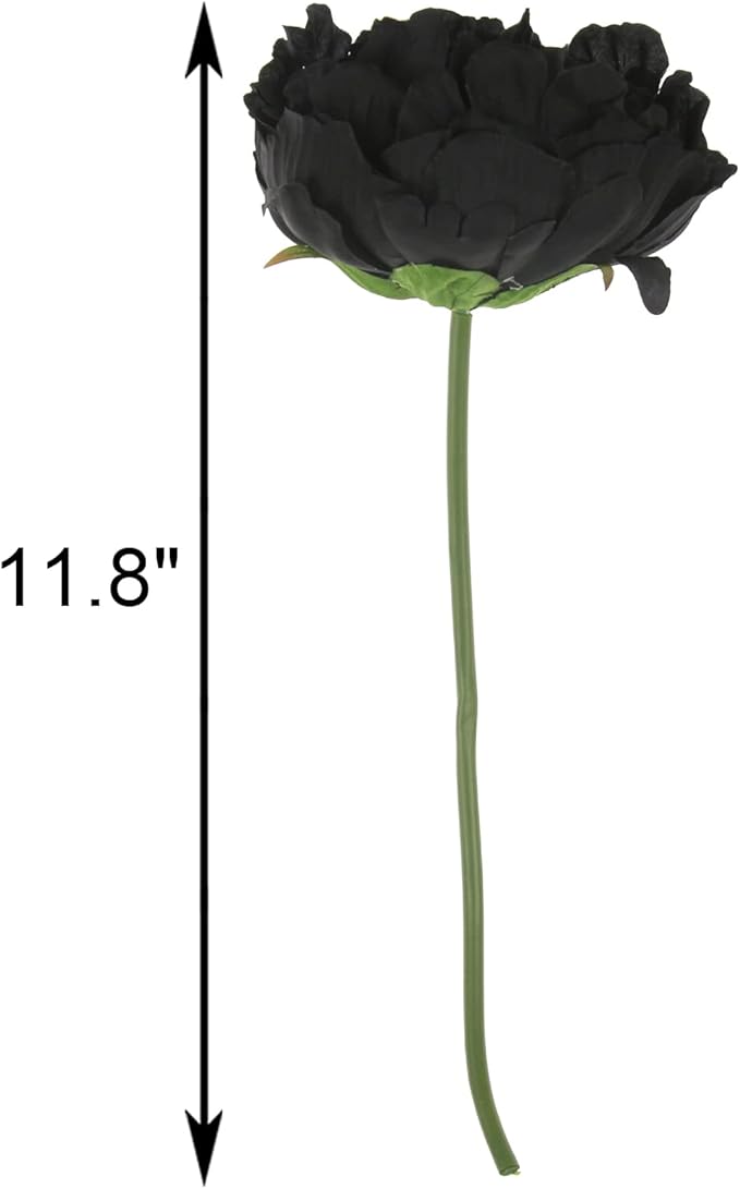 Tinsow Artificial Peony Flowers Black Silk Flowers Peony Bouqeut for Halloween Home Deorations Gothic Wedding (Black, 10)