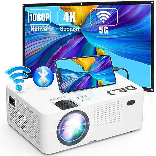Native 1080P 5G WiFi Bluetooth Projector, 300¡± Display Outdoor Projector, 350 ANSI, 4K Supported, Home Projector for iOS/Android/TV Stick
