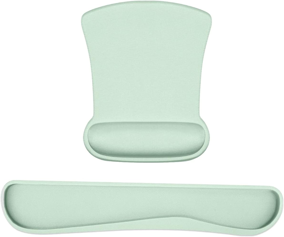 Skiennix Ergonomic Wrist Rest Set - Comfortable Memory Foam Keyboard Pad & Soft Gel Mouse Pad | Green
