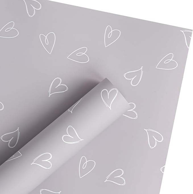 WRAPAHOLIC 20 Sheets Flower Wrapping Paper - 22.8 x 22.8 inch Grey Purple Love Design Water-Resistant Floral Bouquet Wrapping Paper, Florist Supplies Packaging for Wedding Birthday Gift DIY
