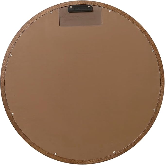 ARIEL Round Wooden Mirror 36" in Brown Oak, Wood Circle Wall Mirror for Bathroom, Vanity, Entryway & Living Room Decor, Farmhouse Style