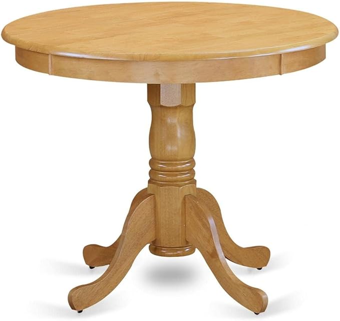 East West Furniture ANT-OAK-T Antique Modern Kitchen Table - a Round Dining Table Top with Pedestal Base, 36x36 Inch, Oak