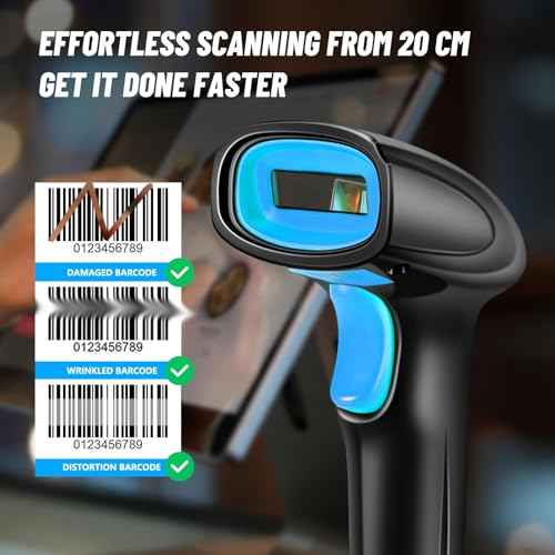 1D Handheld Barcode Scanner ? Wireless Range Up to 328ft, Perfect for Retail, Warehouse, and Office Use