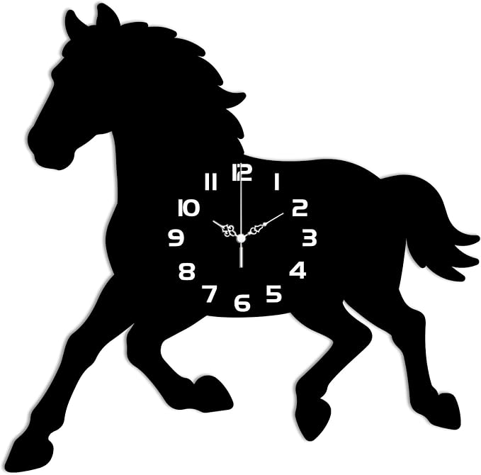 Horse Wall Clock Irregular Shape Decorative Wall Clock Non-Ticking Clock for Home Office Decoration, 13.15×12.99 inch