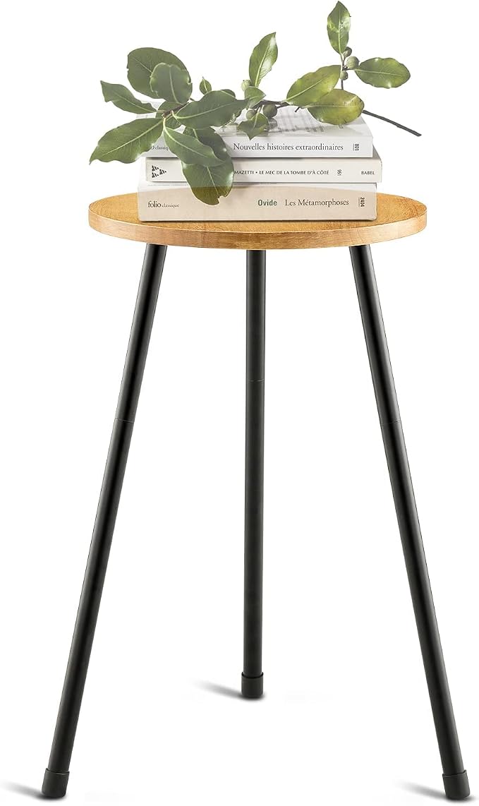 KINNARY Tall Plant Stand, Mid Century Wood Indoor Plant Stand Plant Table for Flower Pots, Metal Plant Holder, Modern Home Decor Small Round Side End Table (11.8"x20")