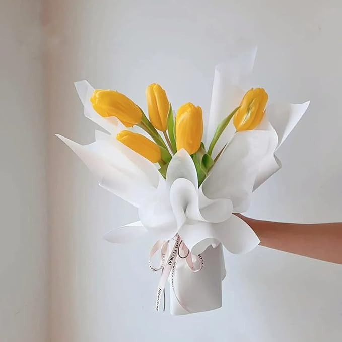 BBJ WRAPS Hand-Drawn Tissue Flower Wrapping Paper Korean Non-Woven Waterproof Floral Bouquet Wraps for Florist Packaging Arrangement, 23x18 Inch - 40 Sheets (White)