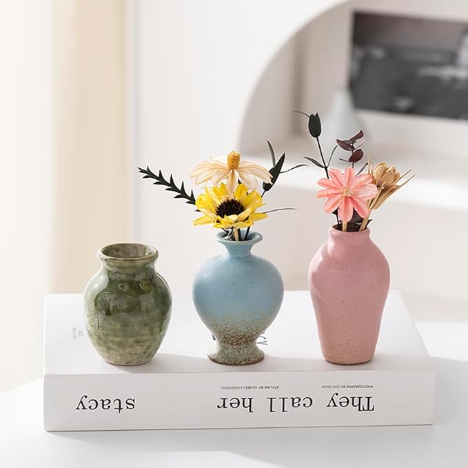 Set of 5 Ceramic Bud Vase - Home Decor Dried Flower Arrangement Small Vase, Gradient Glaze Design, Home, Living Room, Dining Table, Farmhouse, Office Decor, Bedroom, Dining Table, Kitchen Shelf
