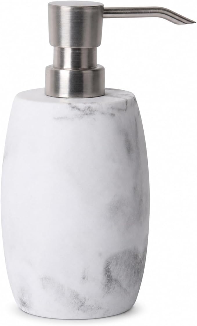 Clasin Home Resin Hand Soap Dispenser, Refillable Soap Dispenser with White Marble Look and Metallic Pump, Waterproof Bottle Labels for Bathroom Kitchen Dish Hand Wash Shower Lotion Shampoo (12 Oz)