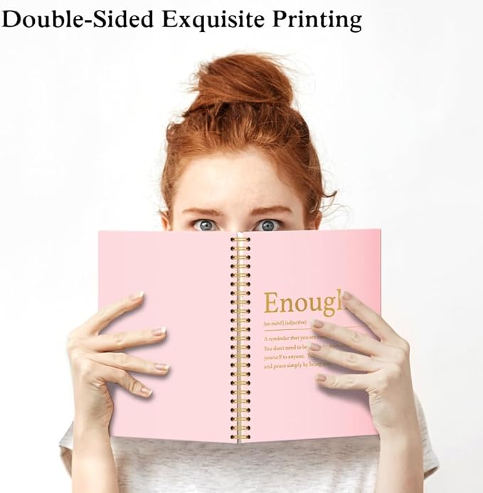 XQLZY Enough Definition Pink Gold Spiral Notebook, Resignation Retirement Promotion Inspirational Gifts for Woman Coworker Boss Friend, Self-Affirmation Gifts for Women, Inspirational Journal Present