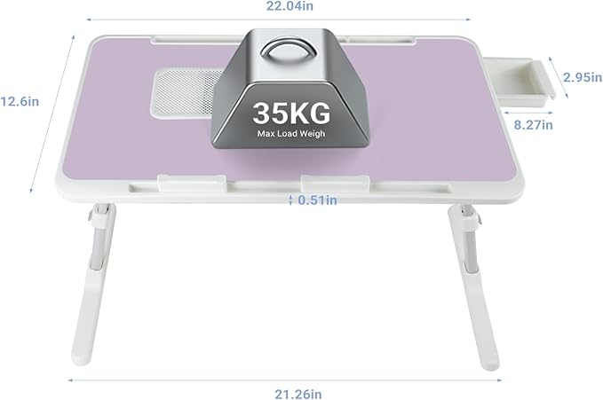 iXTRA Laptop Lap Desk Include Cooling Fan,Adjustable Lap Desk with Light Fan,Folding Laptop Desk for Bed with USB,Bed Desk with Storage Drawer 56x32cm,Purple