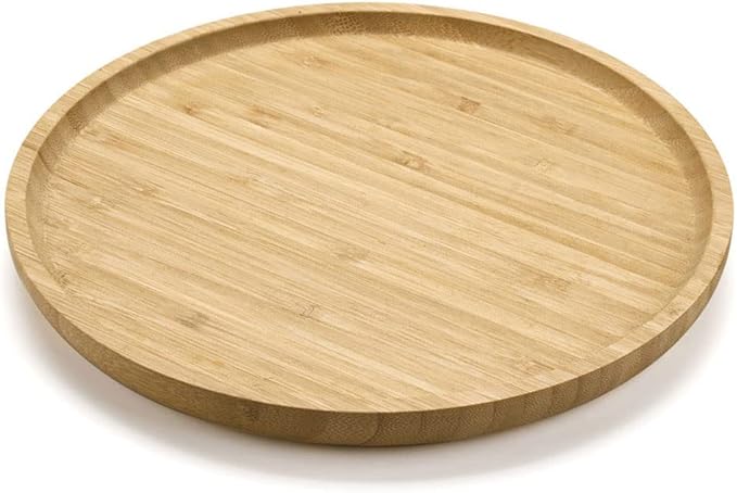 Round Bamboo Tray, Wood Serving Tray, Wooden Platter, Wood Charcuterie Board, Decorative Tray for Coffee Table, 11.8 inch