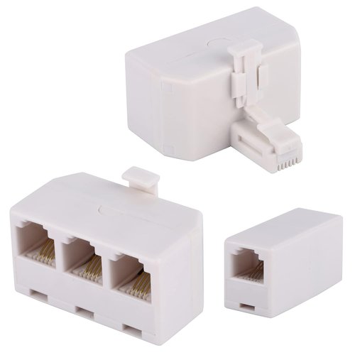 LanSenSu Phone Jack Splitter 2-Pack with Coupler - RJ11 6P4C Male to Female, Beige (3 Way)