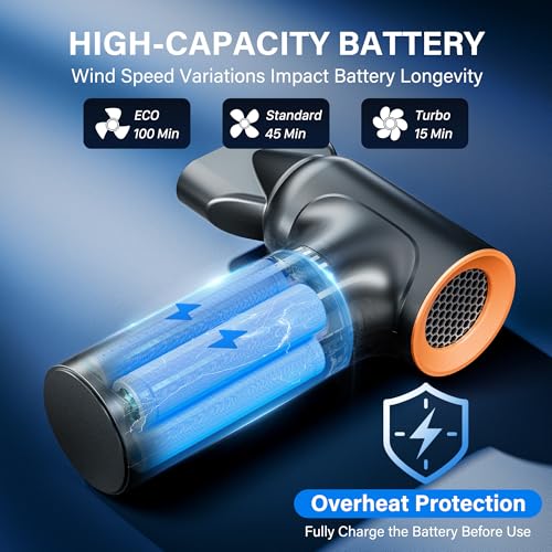 Compressed Air Duster, 260000RPM Electric Compressed Air Duster with Brushless Motor - 3-Speed Adjustable, Replaces Compressed Air Cans for Keyboard, Computer & Outdoor Cleaning (Black)