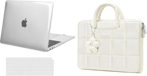 MOSISO MacBook Air 13-Inch Case | Hard Shell Cover with Keyboard Protector & Quilted Bag - Transparent Sand