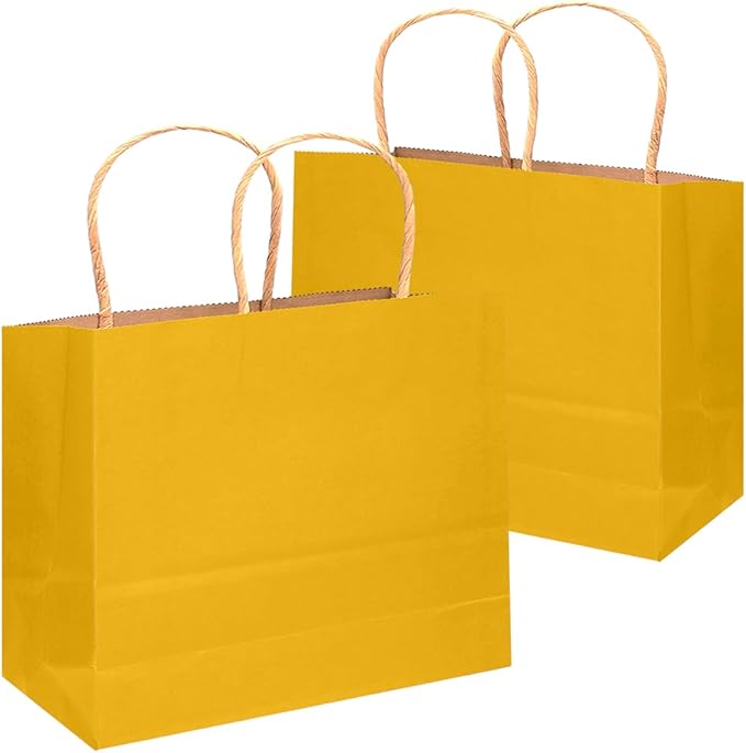 qiqee 13"x4.5"x10" Large Gift Bag with Handles Bulk 32PCS Gift Paper Bags Yellow Bags Multiple Uses (Wide Large)