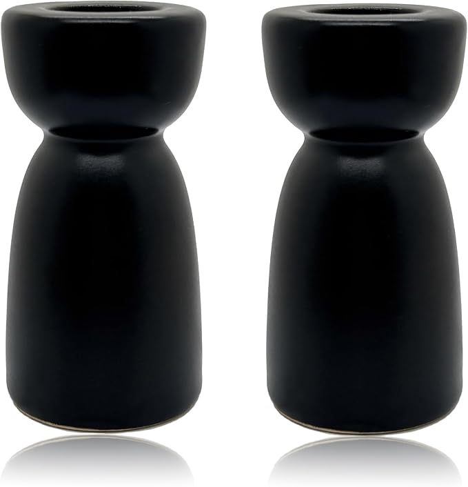 Candlestick Holders, Ceramic Black Taper Candle Holder Candlelight Stand Candleholder, Modern Boho Candle Holders for Desktop Table Setting Dining Bathroom Halloween Home Decoration,2 Pack