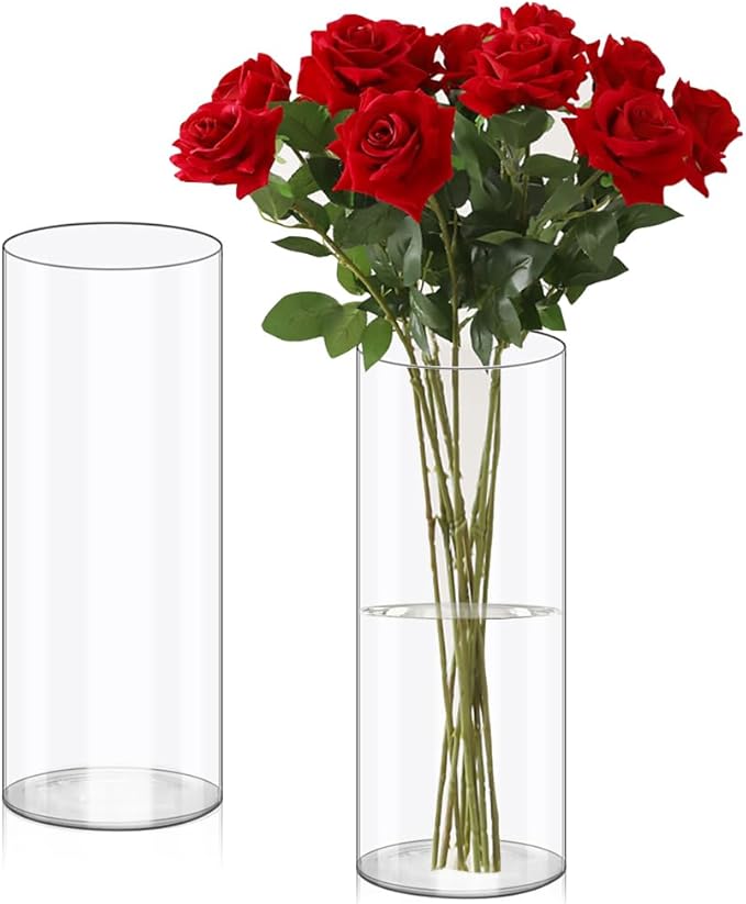Olrla 2 Sets Tall Transparent Acrylic Flower Vase Height 11.61'', Shatter-Proof Clear Cylinder Vase for Rose and Lily Flowar Arrangement