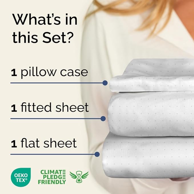Light Blue Polka Dots Sheet Set - 1 Flat & 1 Fitted Sheet & 1 Pillowcase w/ Deep Pockets - Polka Dot Bedding - Ultra-Soft, Wrinkle and Fade Free - Comfy, Cozy, Breathable and Cooling - Twin Size
