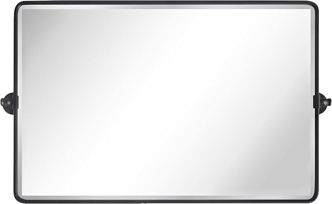 TEHOME Horizontal Pivot Mirror Black Tilt Mirror for Bathroom Beveled Metal Framed Pivoting Rectangle Bathroom Mirror, Overall 38.91x 23 inches (Mirrror 35 x 23 inches)