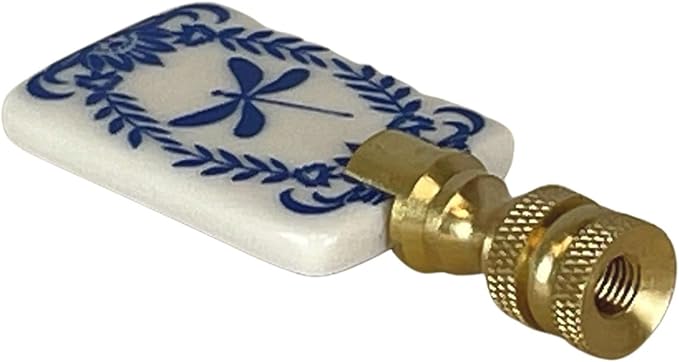 Royal Designs, Inc. Porcelain Dragonfly Finial for Lamp Shade, Polished Brass, Blue & White, Pack of 2