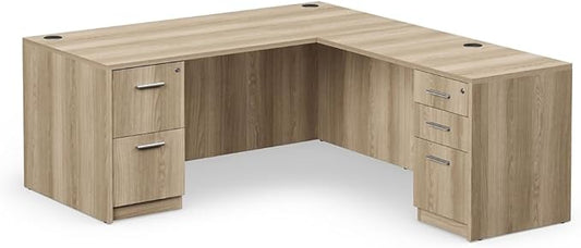 nbf signature series Reversible L Shaped Desk - 66" W Warm Ash Finish Ergonomic Computer Desk for Office Corner Working Desk Stylish PC Desk for Home Office Use