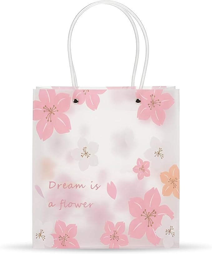 12 Pack Gift Bags with Cherry Blossom Design, Floral Plastic Totes for Wedding Favors, Party Goodies & Gifts