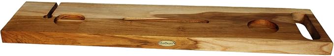 EcoDecors Eleganto 36" Live Edge Solid Teak Bath Caddy Tray with Handle, Book & Tablet Holder, Wine Glass Holders, Luxury Bathtub Tray
