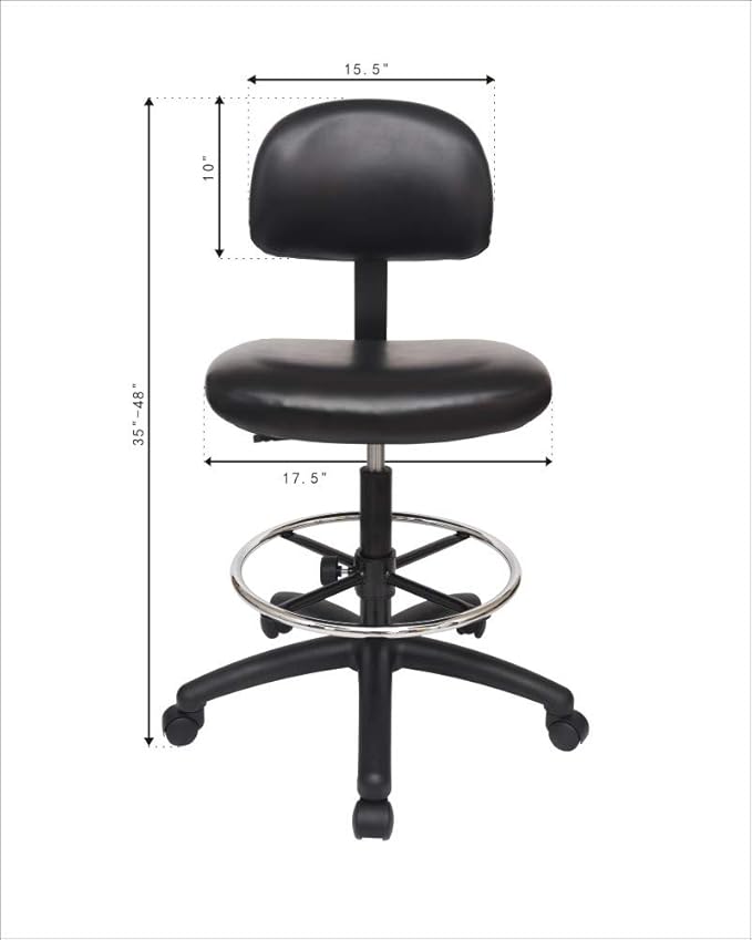 Chair Master - Tall Bench Height Task Chair for Labs, Exam Rooms, Doctor and Dentist Offices. Easy to Clean! 23"-33" Seat Ht. (Tall Bench Height, Black)