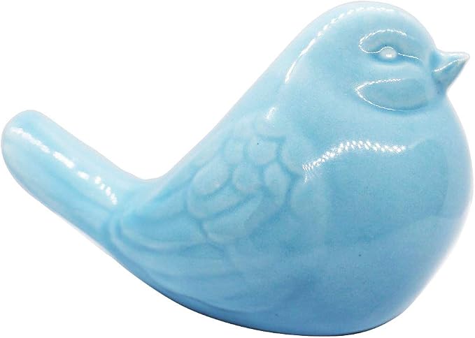 KiaoTime New Blue Glazed Ceramic Bird Figurine, Bird Statue, French Country Garden Cottage Bird Ornaments, Home Decor Accents Collectible Bird Figurine
