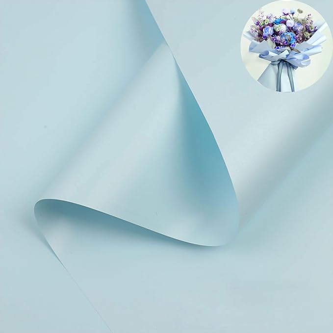 CC wonderland zone 20 Sheets Light Blue Floral Wrapping Paper - Waterproof Flower Bouquet Wrapping Paper for Wedding Birthday,22 inch x 22 inch