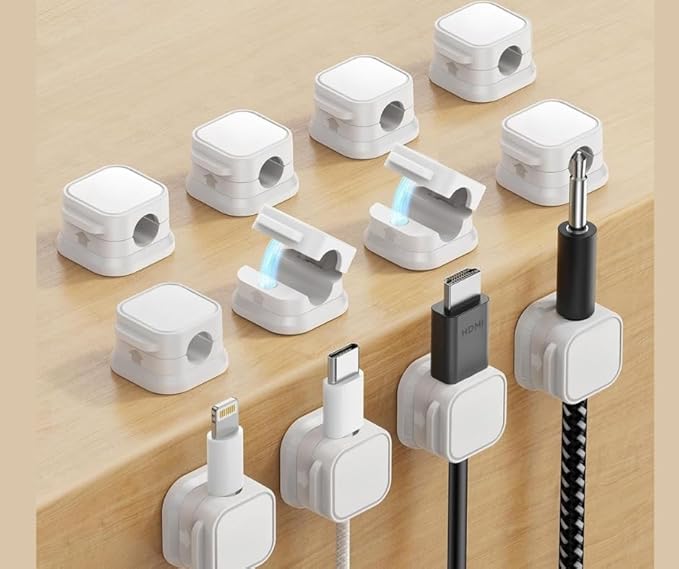 12-Pack Cord Organizer Cable Clips - Cable Management, Adhesive Phone Charging Wire Holder for Nightstand/Wall, Home Office Desk Accessories Decor Essentials [White]