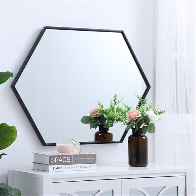Elegant Decor Eternity 34" x 24" Hexagonal Metal Frame Mirror in Black