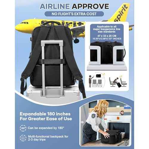 Vacuum Travel Backpack with Pump Women,Personal Item Carry on Backpacks Flight Approved 18x14x8 inches Men,Laptop Waterproof Work Compression bags Casual Daypack Mochila de Viaje Compresion al Black