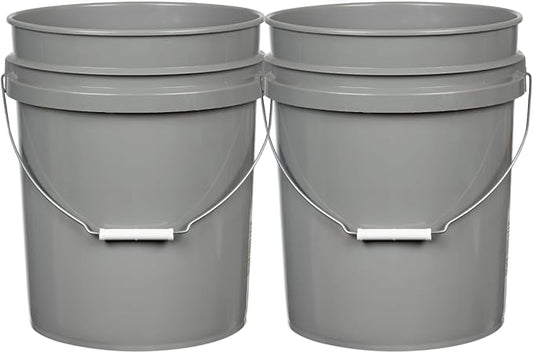 House Naturals 5 Gallon Premium HPDE Plastic Bucket - Made in USA Food Grade Storage Container, BPA Free All Purpose Pail (2, Gray)