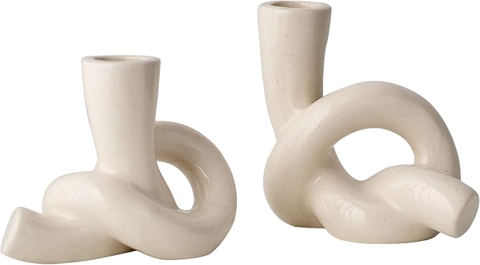 2 Pcs Pretty Ceramic Candle Holder, Modern Abstract Art Candlestick Holder Set, Table Centerpiece Taper Candle Holders Decorations for Home Decor Wedding, Dinning, Party, Mantel, TV Stand, and Kitchen