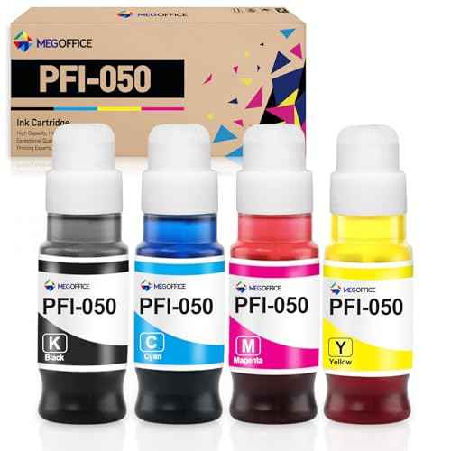 Compatible Pigment Ink Bottle Replacement for Canon PFI-050 PFI050 Ink Refill PFI 050 Ink Bottles for Canon imagePROGRAF TC-20 TC-20M Ink Tank 70ML (4-Pack, Black Cyan Magenta Yellow)