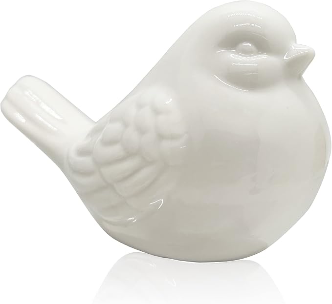 KiaoTime New White Glazed Ceramic Bird Figurine, Bird Statue, French Country Garden Cottage Bird Ornaments, Home Decor Accents Collectible Bird Figurine