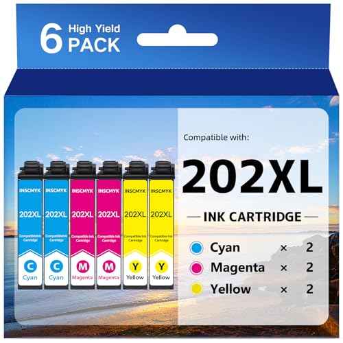 Remanufactured Ink Cartridges for Epson 202XL Multipack for 202 XL Ink Cartridges for Epson Printer WF-2860 XP-5100 (6 Pack,2 Cyan 2 Magenta 2 Yellow)