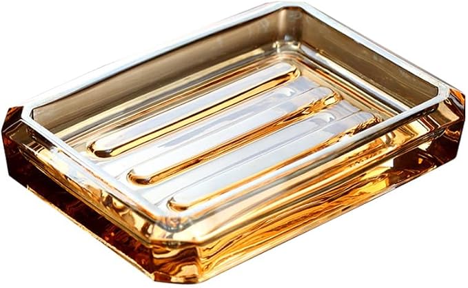 NOLITOY Glass Soap Dish Light Brown Amber Ribbed Bar Holder Decorative Tray for Bathroom Vanities Kitchen Sinks Shower Countertop Clear Savers Modern Vintage Decor Accessory 4.91 x 3.54 x 0.98 Inch