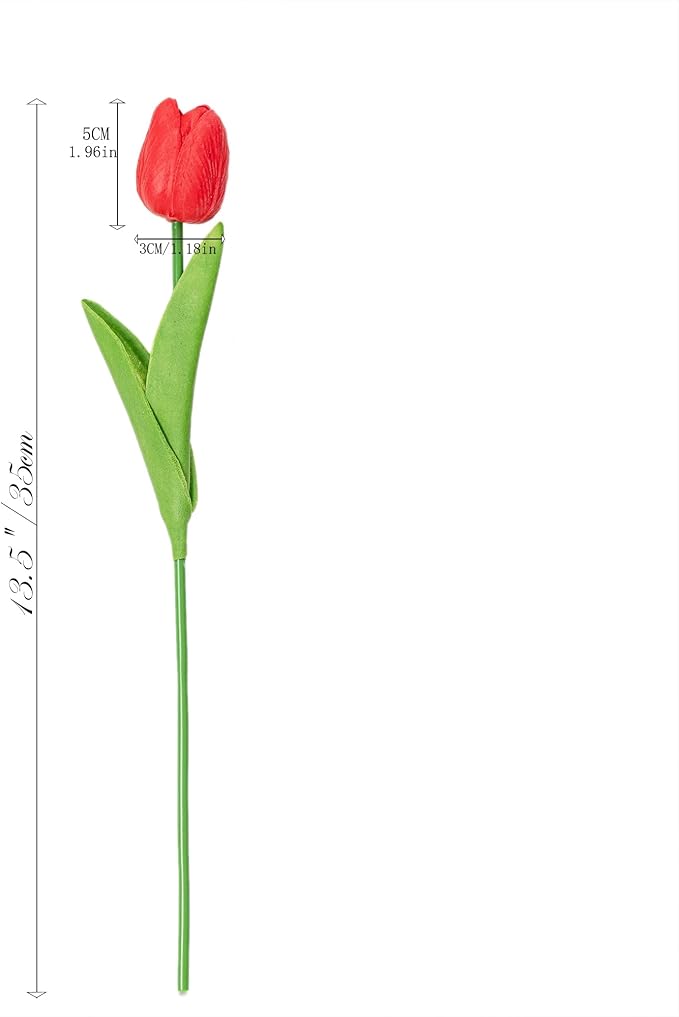 KAOYOO 18PCS Artificial Tulip Flowers Bouquet - Faux Latex Tulips for Home Decor,Office Desk,Kitchen Table,Wedding Centerpiece,Party,Spring Decoration(Red,18 Pack)