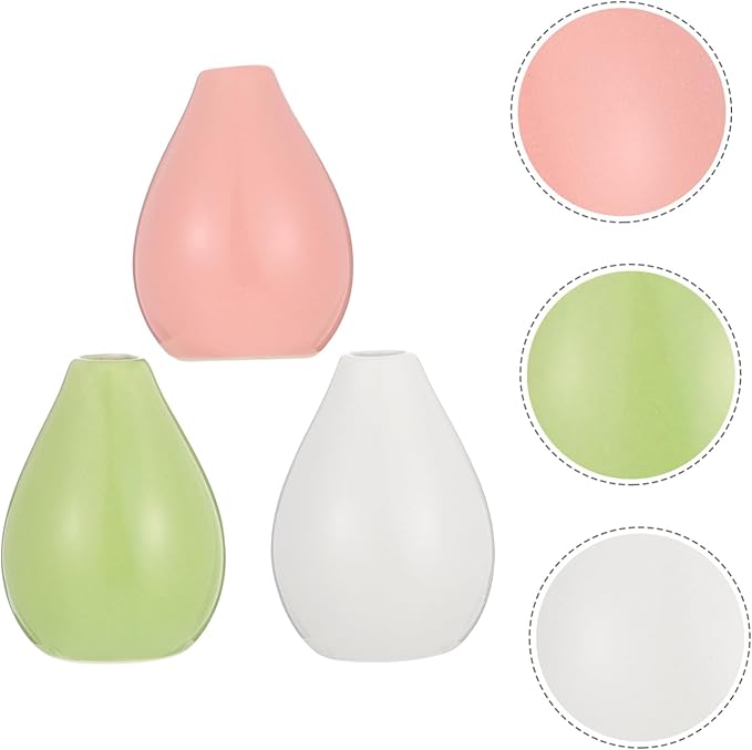 Healifty 3pcs Ceramic Vase for Flower Arrangement Decorative Glazed Ceramics Artistic Bud Containers for Living Table and Home Decor White Green Pink