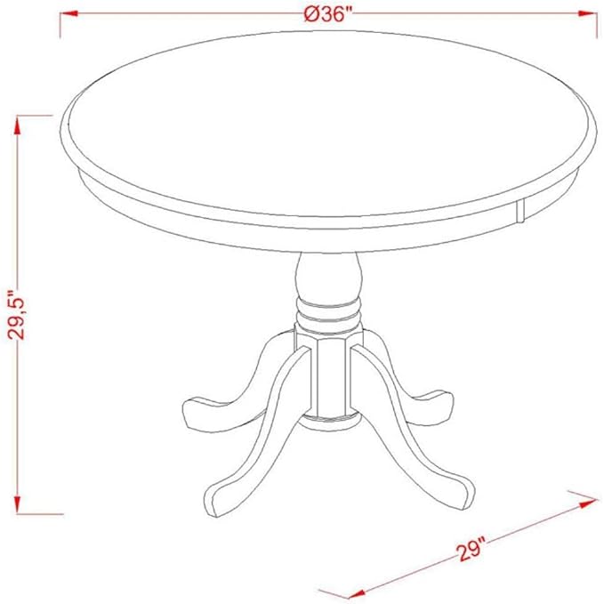 East West Furniture ANT-LBK-TP Antique Modern Kitchen Table - a Round Dining Table Top with Pedestal Base, 36x36 Inch, Linen White & Black