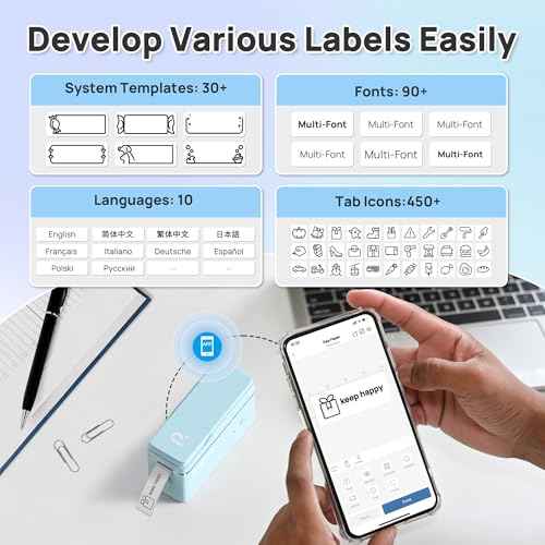 POLONO P31S Label Maker Machine with Tape, Portable Thermal Printer, Portable Bluetooth Label Printer for Organizing Storage Office Home, Sticker Maker Mini Label Maker with Multiple Templates, Blue