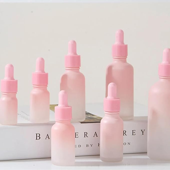 3Pcs Small Glass Thick Dropper Bottles 1oz Empty Pink Glass Pipette Bottles Essential Oil Eye Dropper Bottle with Caps for Essential Oils, Perfume,Aromatherapy, Cosmetic Travel Liquids