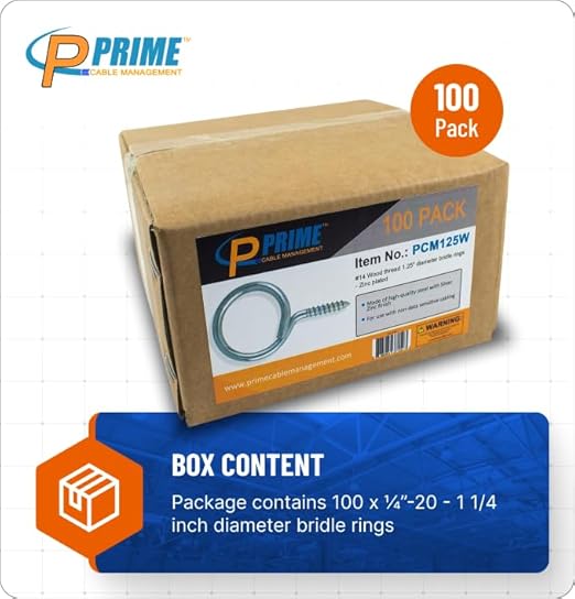 Heavy Duty Bridle Rings 100 Pack – 1-1/4 Inch Wood Screw Cable Support Hangers | Zinc-Plated Steel Threaded Cable Rings for Low Voltage Cable Management (Electrical & Network Wire Organizer)